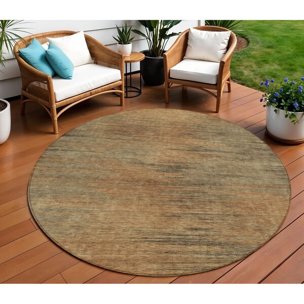 Homeroots 8' Terra Cotta Brown And Copper Round Abstract Washable Indoor Outdoor Area Rug 587232 - main
