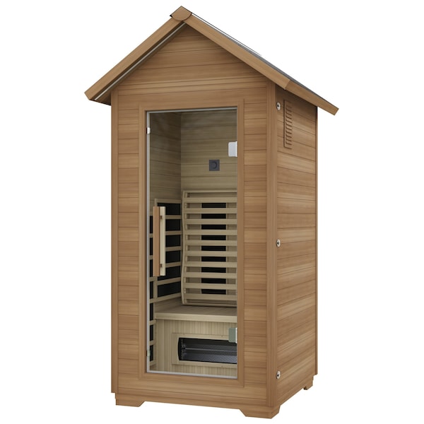 Saunaspa 1-Person Outdoor Red Cedar and Hemlock FIR Infrared Cabin Sauna with Star Night Color Lights SS-OTHT001 - main
