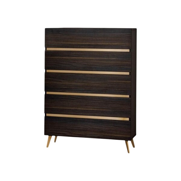 Homeroots 33" Drk Brown White Marble Manufactured Wood + Solid Wood Stainless Steel Five Drawer Chest 491550 - main