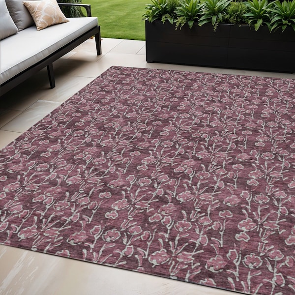 Homeroots 5' X 8' Merlot Mauve And Ivory Floral Washable Indoor Outdoor Area Rug 581901 - main