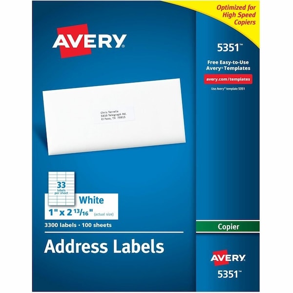 Avery Address Labels for Copiers, 1", PK3300 5351 - main