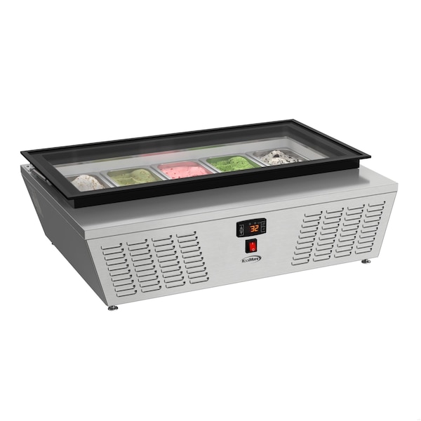 Koolmore 39 in. 5-Pan Countertop Ice Cream Display Freezer with Glass Top in Stainless-Steel KM-CGD-5P KM-CGD-5P - main