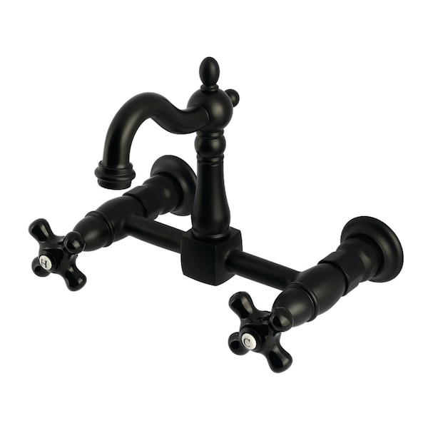 Kingston Brass Two-Handle Wall Mount Bridge Kitchen Faucet, Matte Black KS2440PKX - main