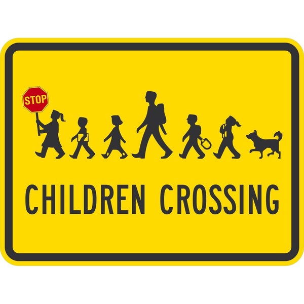 Lyle Children Crossing (with Child Holding Hand Held Stop Sign an, 24x18, Diamond Grade, Yellow G-11819-DG_24x18 - main