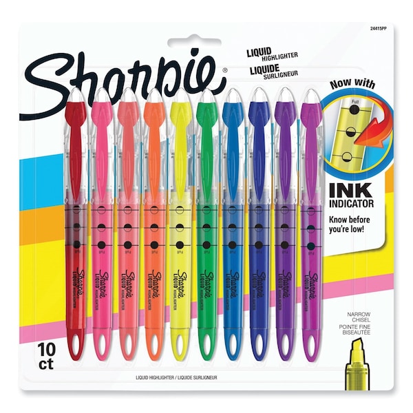 Sharpie Liquid Pen Style Highlighters, Assorted Ink Colors, Chisel Tip, Assorted Barrel Colors, PK10 PK 24415PP - main