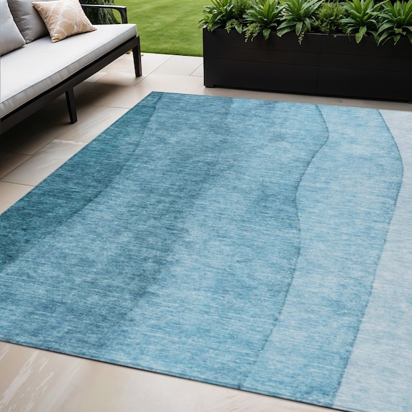 Homeroots 5' X 8' Teal Blue Aqua And Blue Ombre Washable Indoor Outdoor Area Rug 581829 - main