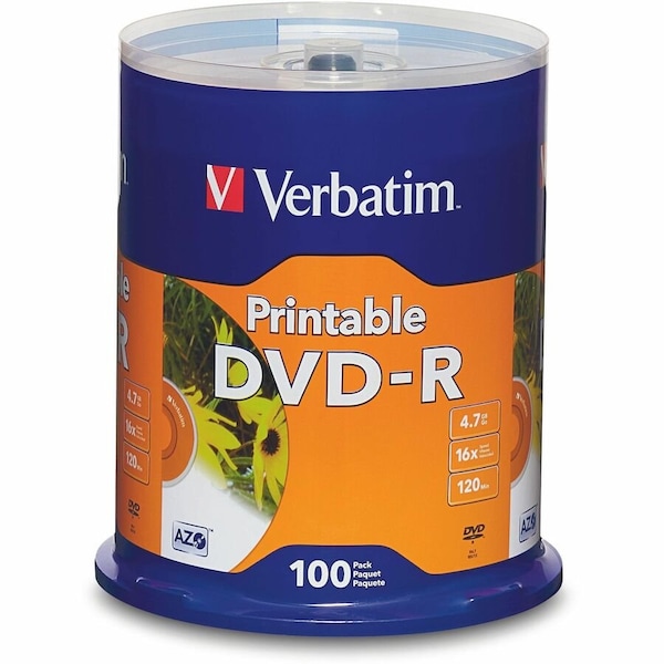 Verbatim Americas Verbatim DVD Recordable Media - DVD-R - 16x - 4.70 GB - 100 / Pack - White - 120mm - Printable 95153 - main