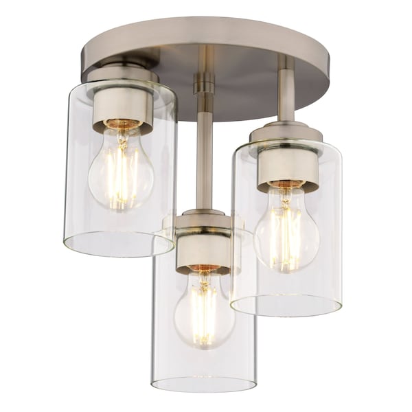 Vaxcel Park Ridge 3-Light Nickel Transitional SemiFlush Mount Fixture Clear Glass Shade C0327 - main