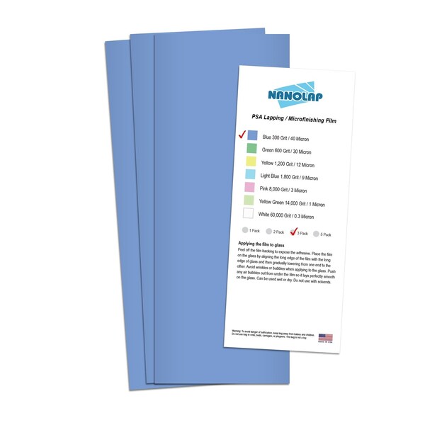 Nanolap PSA Lapping Film, 3 Pc 40 Micron (300 Grit), 4-0.25 in x 11 in Microfinishing Fine Sanding Paper 61602N - main