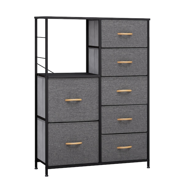 Homeroots 34" Gray and Black Steel and Fabric Seven Drawer Chest 484693 - main