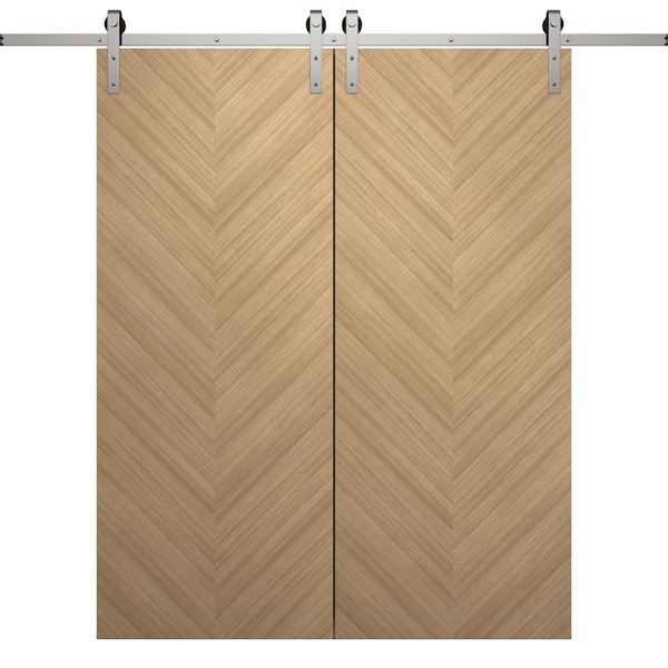 Sartodoors Modern Double Barn Door 36 x 80 inches, Ego 5005 Natural Oak, 13FT Silver Rail Track Set, Solid P EGO5005DB-S-SNA-36 - main