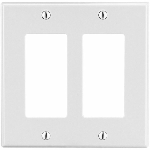 Hubbell Wiring Device-Kellems Rocker Wall Plate, Number of Gangs: 2 Plastic, Satin Finish, White PJ262W - main