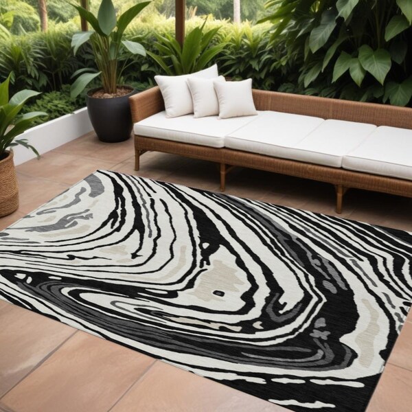 Homeroots 8' X 10' Black Gray And Ivory Abstract Washable Indoor Outdoor Area Rug 601251 - main