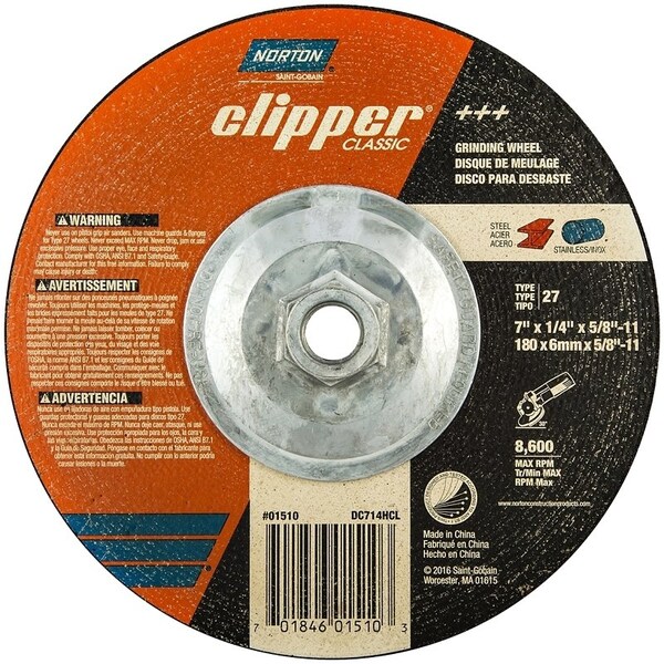 Norton Clipper Clipper Classic A AO Series Grinding Wheel, 7 in Dia, 14 in Thick, 5811 Arbor 70184601510 - main