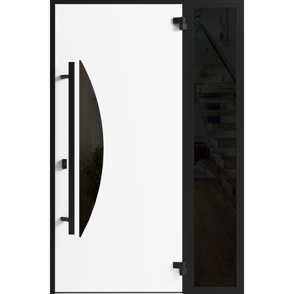 Vdomdoors Front Exterior Prehung Steel Door Ronex1077 Teak Sidelight Exterior Window Sidelite Entry Metal RONEX1077EXD-OAK-W36+16 X H80-LH-I - main