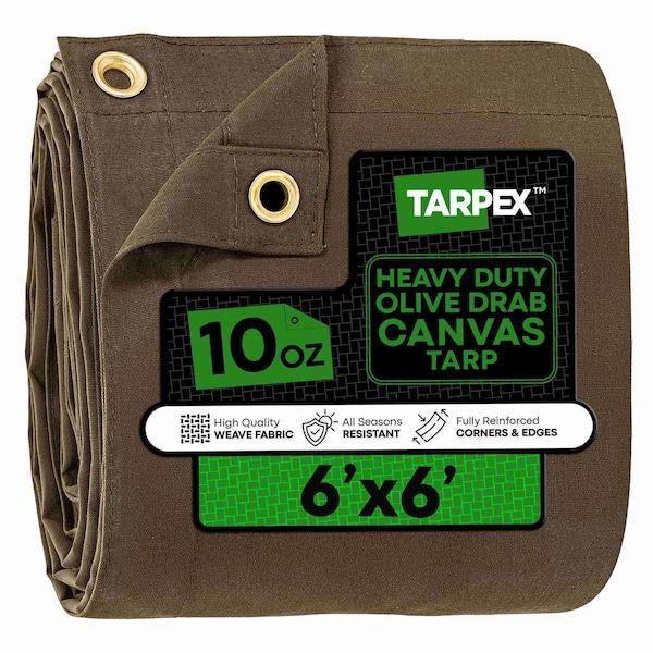 Tarpex Heavy Duty Tarp, 6 ft x 6 ft, Olive Drab, Canvas CTOD10-TA-66 - main
