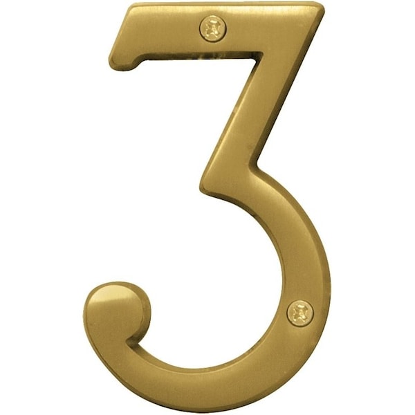Hy-Ko Prestige Series House Number, Character: 3, 4 in H Character, Brass Character, Brass BR-43BB/3 - main
