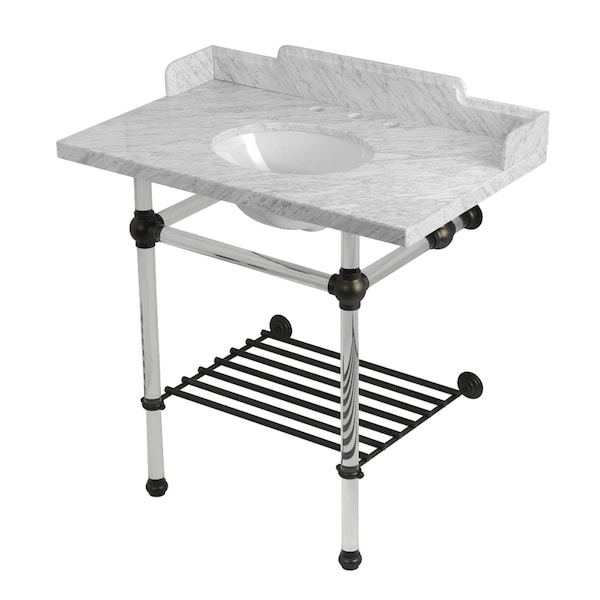 Kingston Brass 36-Inch Carrara Marble Console Sink with Acrylic Legs and Shelf, 8-Inch, 3-Hole LMS36MAB5 - main