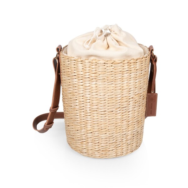 Picnic Time Family Of Brands Palermo - Rush Insulated Bucket Tote with Leather Straps, Beige Canvas 126-00-187-000-0 - main