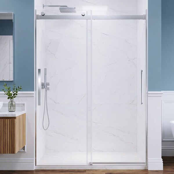 Anzzi Stellar 51 to 54 in. x 76 in. Sliding Frameless Shower Door in Polished Chrome with Tempered Glass SD-FRLS05903CH - main