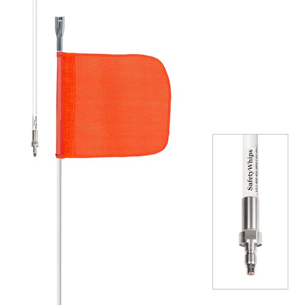 Safetywhips Warning Whip Heavy Duty Whip with Flag, White Whip, Orange Flag, 72 Length SW06QD-M - main