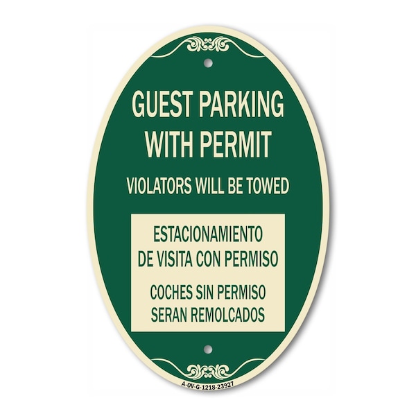 Signmission Guest Parking with Permit Violators Will Be T, 12 In X 18 In Architectural, Heavy Gauge Aluminum A-OV-G-1218-23927 - main
