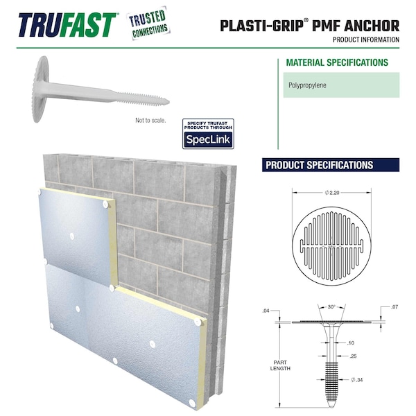 Trufast 6.25 in Plasti-Grip PMF Fastener White Plastic Heavy-Duty Insulation Anchors, 200PK PMF-6250 - main