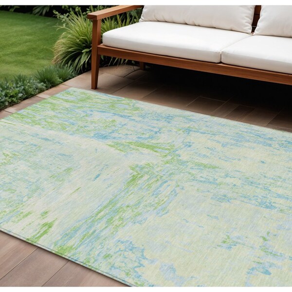 Homeroots 8' X 10' Mint Green And Blue Abstract Washable Indoor Outdoor Area Rug 609277 - main