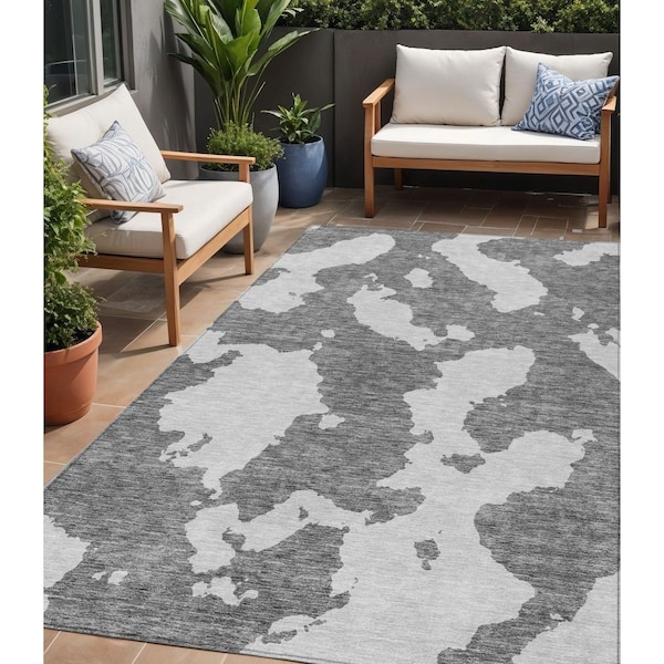 Homeroots 5' X 8' Gray And Ivory Abstract Washable Indoor Outdoor Area Rug 614540 - main