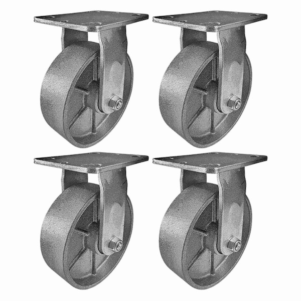 Hyw Products Heavy Duty Caster Set 6in Steel Wheels, 4 Rigid, 4PK 40-60R-A1-SS-4 - main