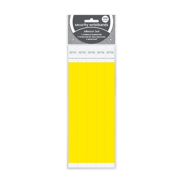 C-Line Products 3/4" x 10" Yellow DuPont Tyvek Security Wristbands, 100/PK 89106 - main