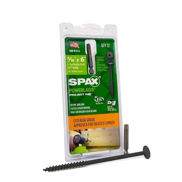Spax 5/16 in x 6 in Exterior Structural Wood Lag Screws Powerlags Washer Head T-Star, 12PK 45818208015243 - main