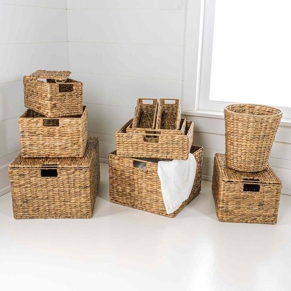 Happimess Traditional Assorted Hand-Woven Hyacinth/Iron Baskets, Natural (Set of 10), 10PK BSK1010A-10SET - main