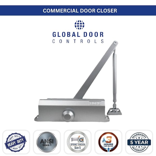 Global Door Controls Commercial Grade 1 Door Closer in Aluminum with Backcheck - Size 5 TC205-BC-AL - main