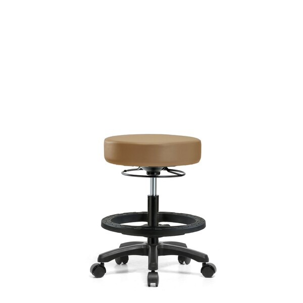 Blue Ridge Ergonomics Vinyl Mini-Stool - Medium Bench Height with Black Foot Ring & Casters in Taupe Trailblazer Vinyl VMBMS-RG-BF-RC-8584 - main