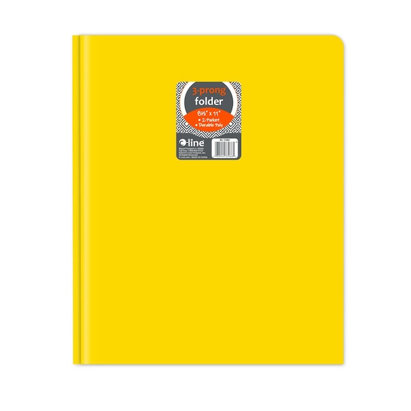 C-Line Products 8-1/2" x 11" Yellow Two-Pocket Heavyweight Poly Portfolio Folder with Prongs, 25EA/BX, 6BX/CT 33966-BX - main