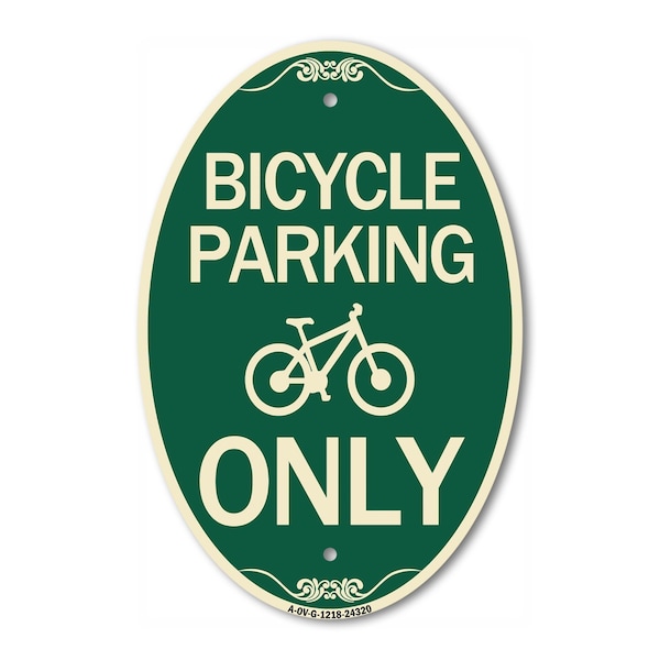 Signmission Bicycle Parking Only With Graphic, 12 Inch X 18 Inch Architectural Oval, Heavy Gauge Aluminum A-OV-G-1218-24320 - main