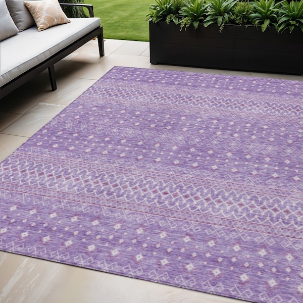Homeroots 5' X 8' Lavender And Purple Tribal Washable Indoor Outdoor Area Rug 582627 - main
