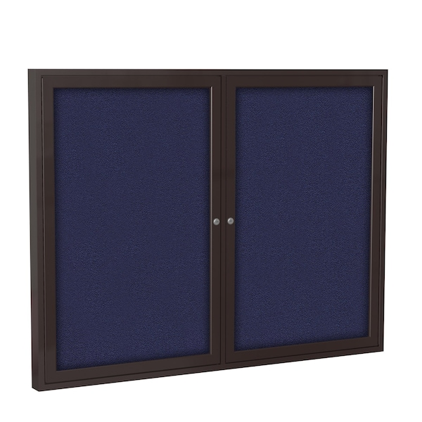 Ghent 2 Door Enclosed Fabric Bulletin Board, Bronze Aluminum Frame, 3'H x 5'W, Blue PB23660F-93 - main