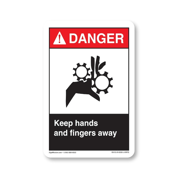 Signmission OSHA Sign, Keep Hands And Fingers Away, Size: 12in X 18in Vinyl Decal, 18" W, 12" L, Landscape OS-CL-D-1218-L-19971 - main