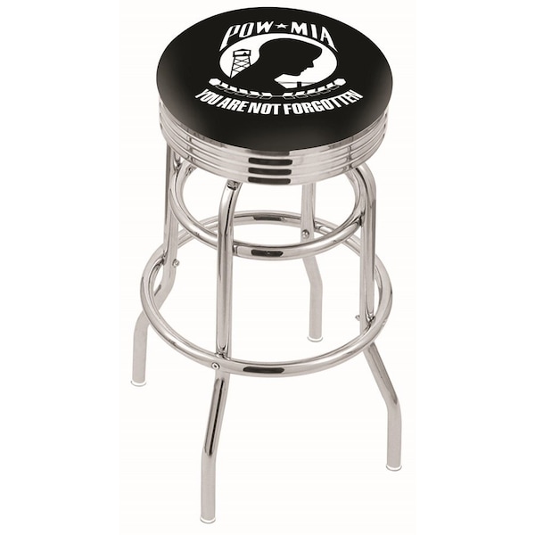 Holland Bar Stool Co 30" Chrome 2-Ring POW/MIA Swivel Bar Stool, Accent Ring L7C3C30POWMIA - main