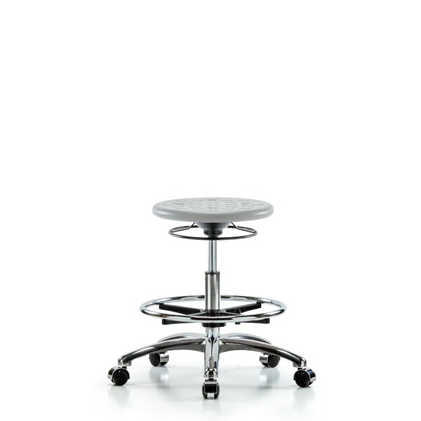 Blue Ridge Ergonomics Class 10 Poly Clean Room Stool - Medium Bench Height with Chrome Foot Ring & Casters in Gray Poly CLR-IPMBSO-CR-CF-CC-GRY - main