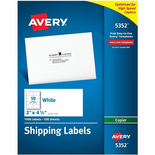 Avery Dennison Copy Labels, 2x4-1/4, 1000/Bx, PK100 5352 - main