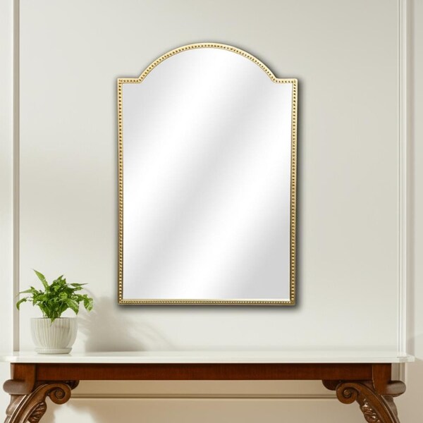 Homeroots 32" Gold Metal Beaded Arch Accent Mirror 632350 - main