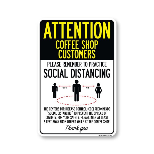 Signmission Public Safety, Coffee Shop Customers Practice Social Distancing, 18in X 12in, OS-NS-A-1218-25367 OS-NS-A-1218-25367 - main