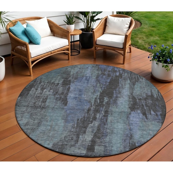 Homeroots 8' Blue And Gray Round Abstract Washable Indoor Outdoor Area Rug 616138 - main