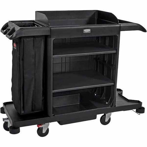 Rubbermaid Commercial Housekeeping Cart, Plastic Frame, Black 2202581 - main