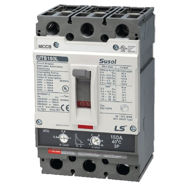 Ls Electric UTS150H Series 3 Pole MCCB. 150A Frame. 150A Trip Amperage. ETS - Electronic Trip Unit St 02070713UL - main