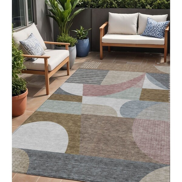 Homeroots 5' X 8' Brown Ivory And Mauve Geometric Washable Indoor Outdoor Area Rug 616731 - main