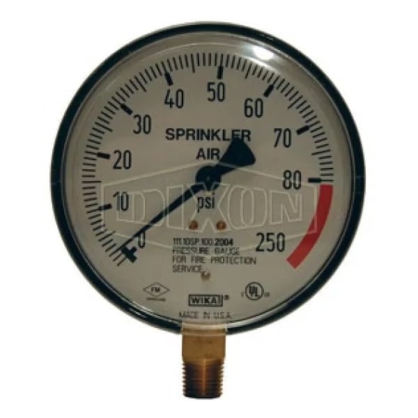 Dixon Sprinkler System Gauge, 0 to 300 psi Pressure, 1/4 in NPT Connection, 4 in dia Dial, +/- 3-2-3 % Acc SWG300-4 - main